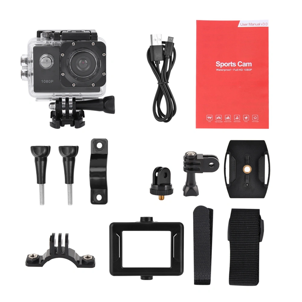 1080P HD 2inch LCD Screen Sports 30m Waterproof Action Camera Set with Battery