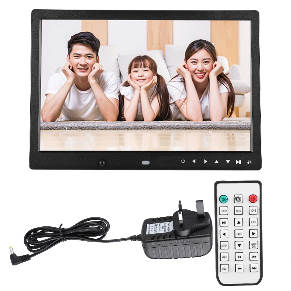 13' Portable 1080P HD Digital Photo Frame Clock Movie Player Album Remote Controller(Black UK)