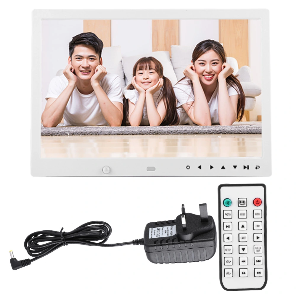 13' Portable 1080P HD Digital Photo Frame Clock Movie Player Album Remote Controller(WhitE UK)