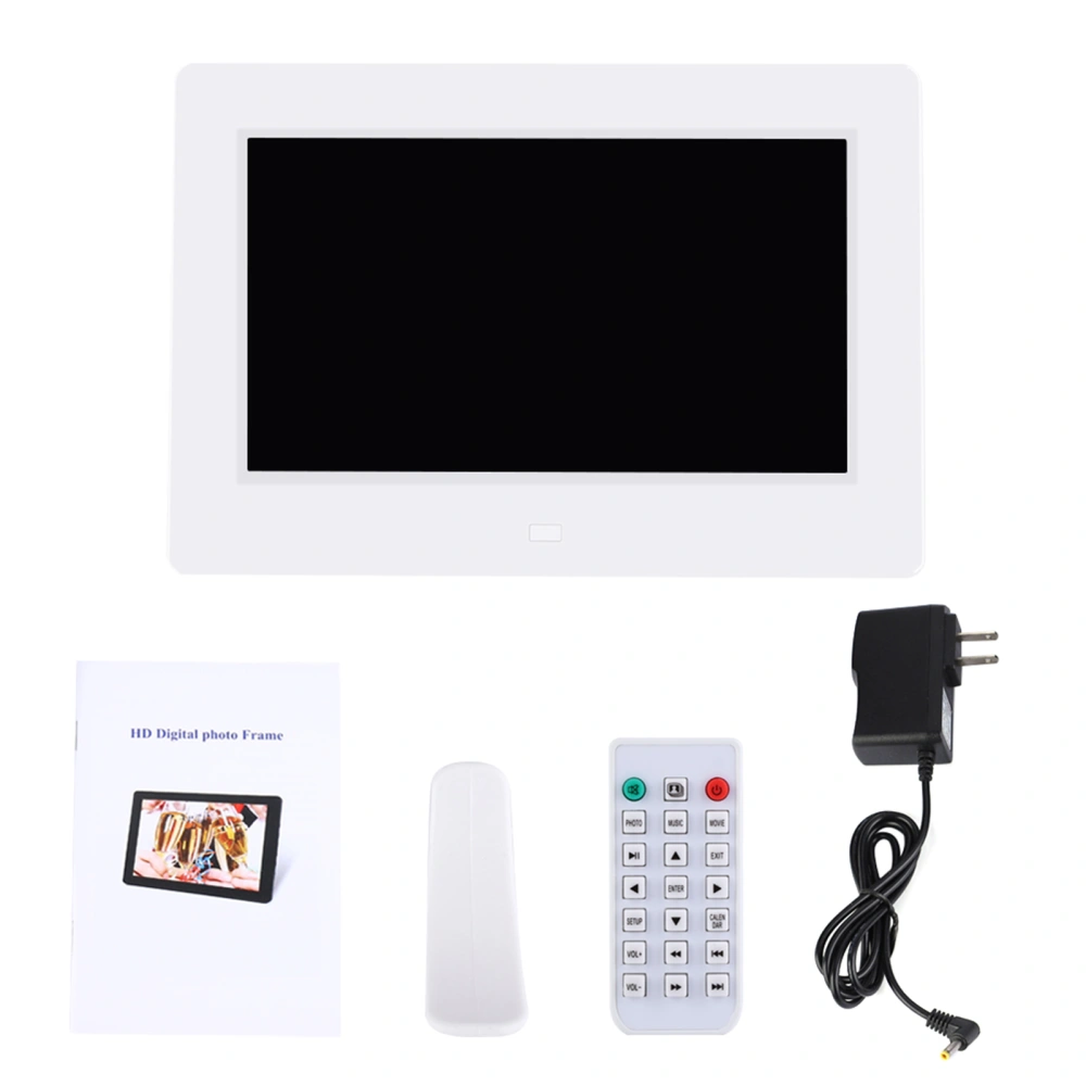 7Inch 1024*600HD Digital Photo Picture Frame Alarm Clock Player Album Remote Control White US