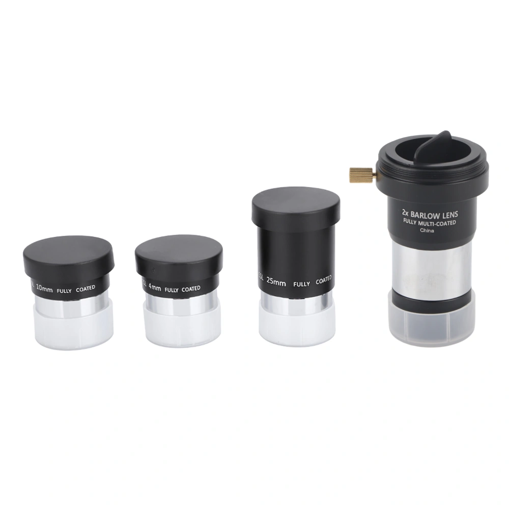 1.25" Plossl Telescope Eyepiece Set 4/10/25mm 2X Barlow Lens Kit for Astronomy