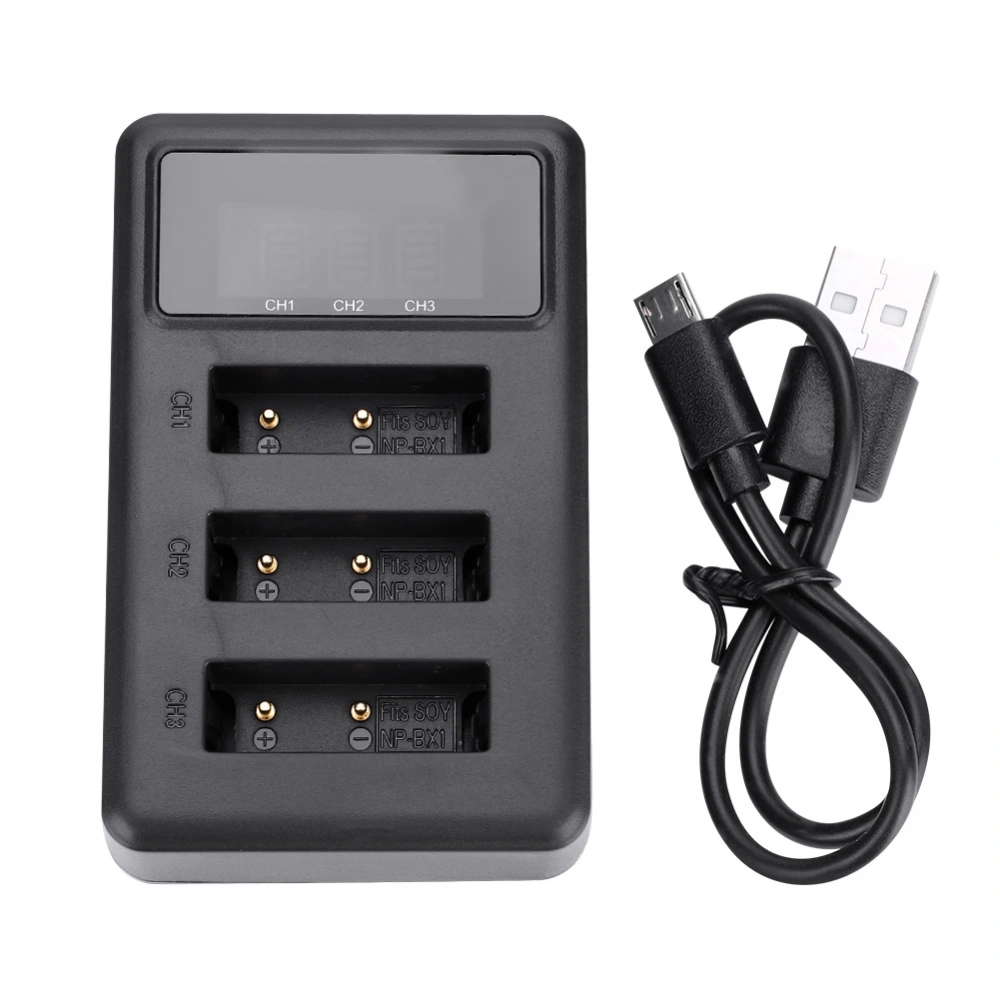 Action Camera Battery Charger 3 Slot USB Charging Black Accessory for Sony NP-BX1