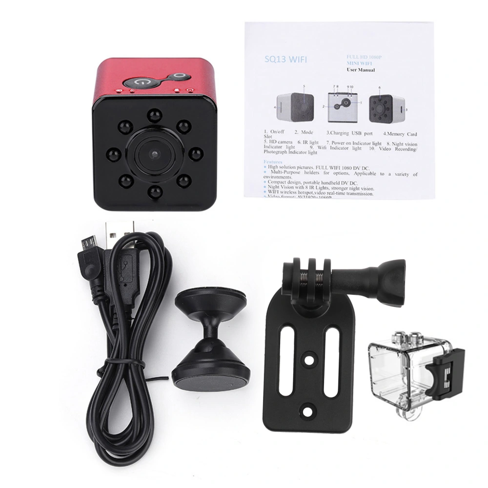 Portable Mini 1080P HD Infrared WiFi Action Camera Sports Camcorder Kit with Mounts Red