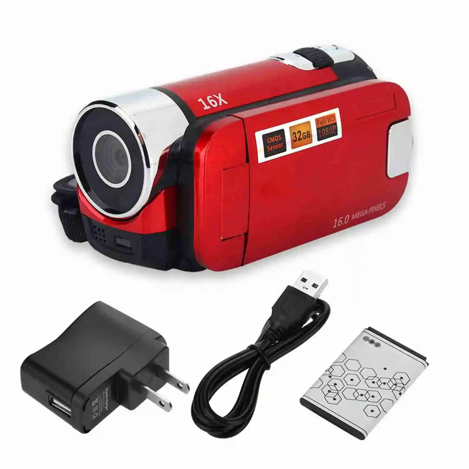 Full HD Rotation 16X High Definition Digital Camcorder Video DV Camera (US Red)