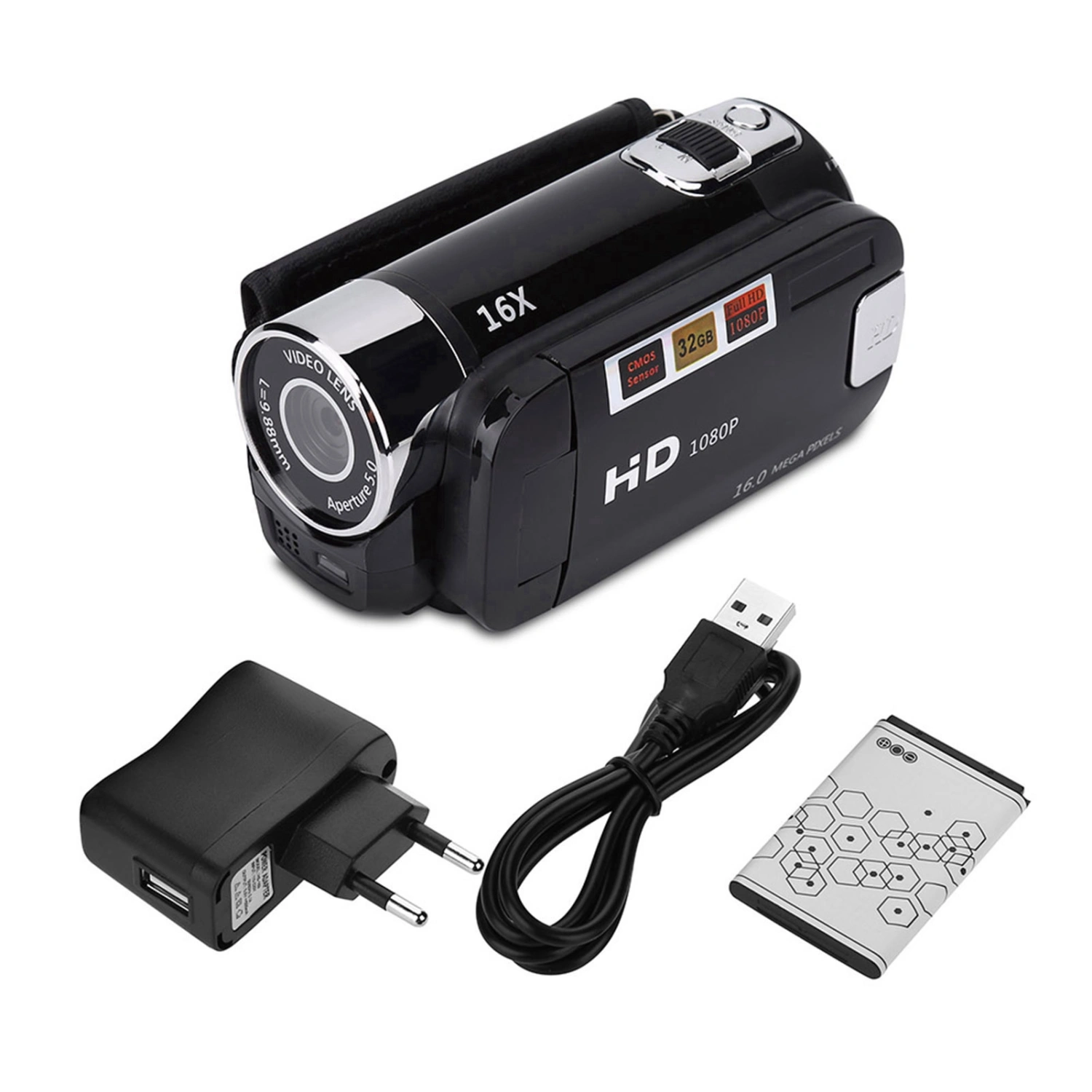 Full HD Rotation 16X High Definition Digital Camcorder Video DV Camera (EU Black)