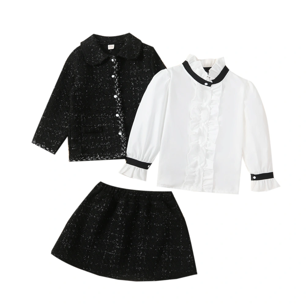 Girls Skirt Set, Long Sleeve Jacket with Stand Collar Shirt and Skirt