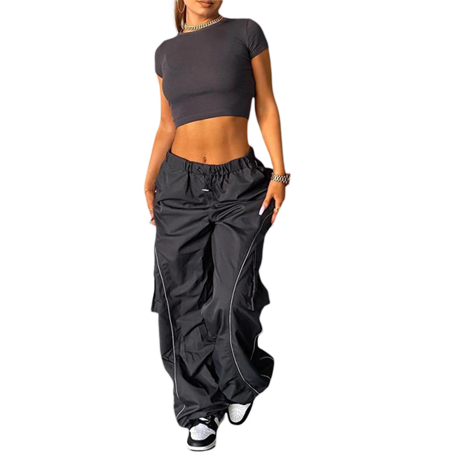 Women Elastic Sweatpants Loose Straight Leg Joggers Pants with Pockets