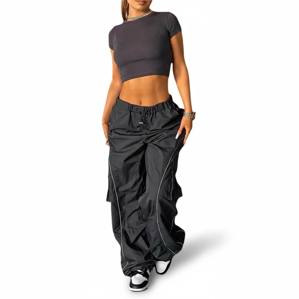 Women Elastic Sweatpants Loose Straight Leg Joggers Pants with Pockets