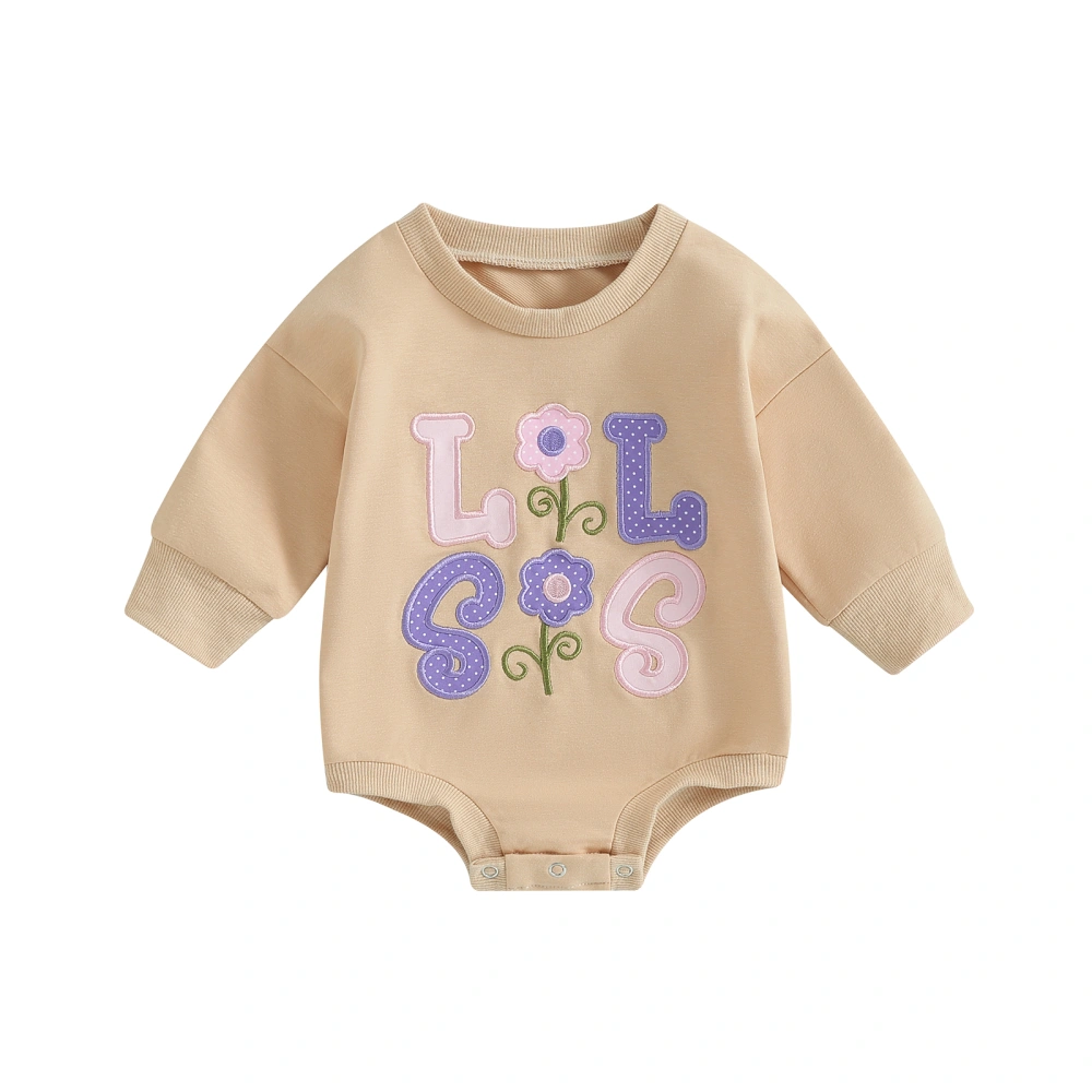 Baby Girls Romper, Long Sleeve Embroidery Letters Flower Fall Bodysuit