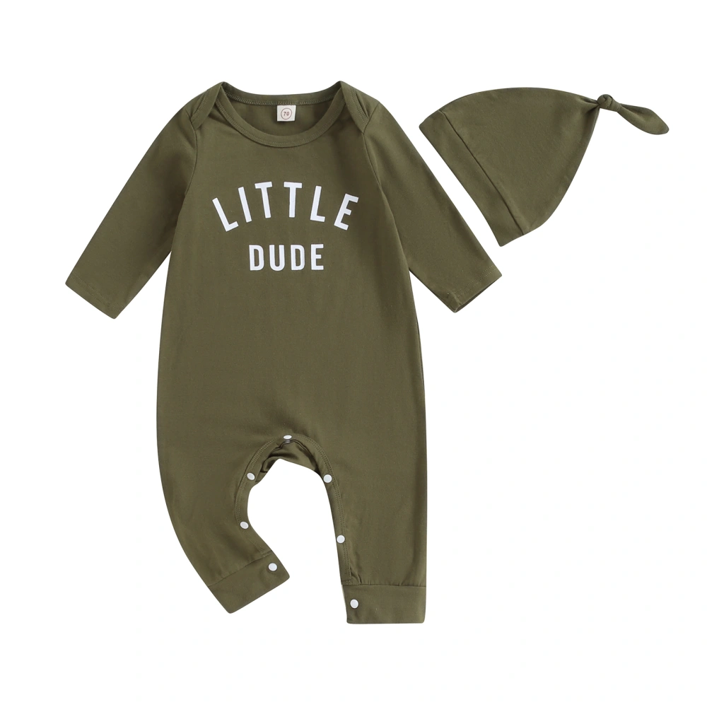 Baby Boys Autumn Long Sleeve Crew Neck Letter Print Jumpsuit with Hat