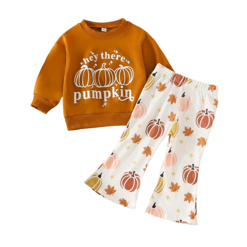 Toddler Halloween Pumpkin Print Long Sleeve Sweatshirt and Pants