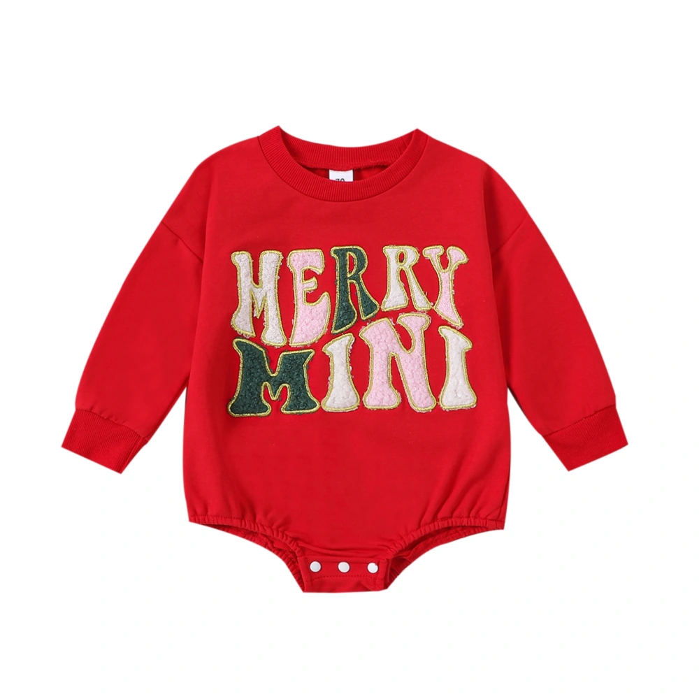 Baby Christmas Romper Classic Letter Embroidery Long Sleeve Bodysuit