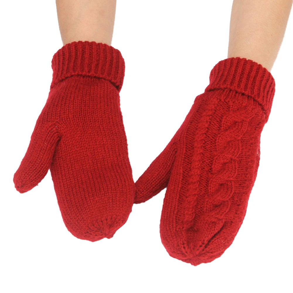 Women Knit Gloves Soft Warm Winter Gloves Solid Color Thick Mittens