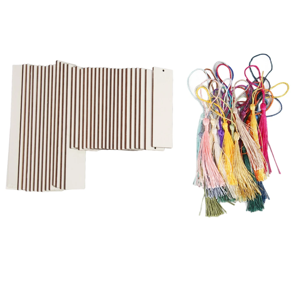 35 Sets Blank Bookmarks Dye Sublimation 2 Sizes Thick Smoothing Blank Wooden Bookmarks with Tassels for DIY Craft