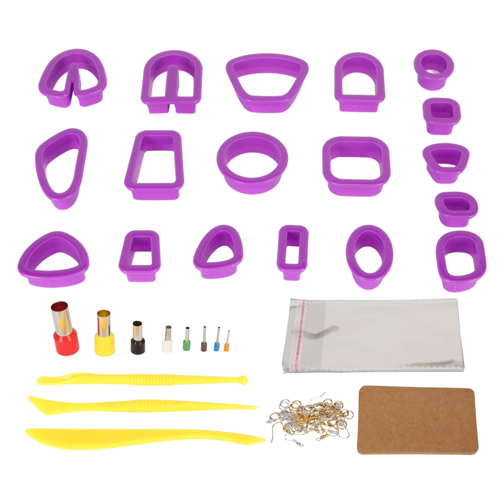 Polymer Clay Cutters Set Earring Hooks Cards Jump Rings DIY Clay Earring Cutters Kit for Jewelry Making Purple