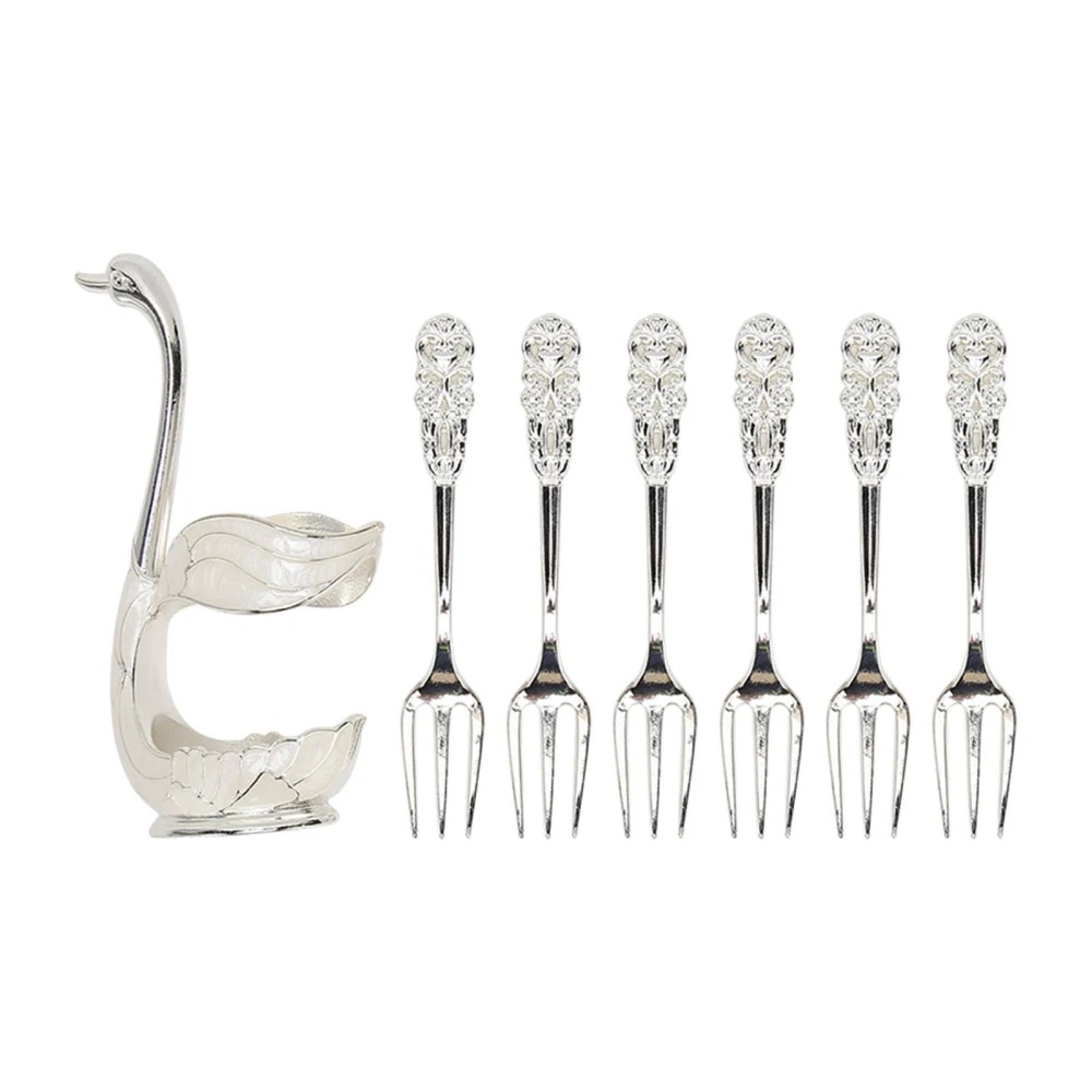 Swan Base Holder Coffee Dinnerware Set Light Luxury Innovative Swan Base Holder with 6pcs Forks