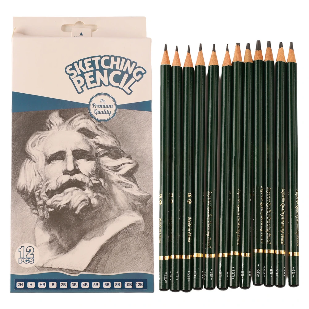 12Pcs Sketch Pencils Kit 12B to 2H Art Graphite Pencil for Kids Adults Beginners Drawing Sketching