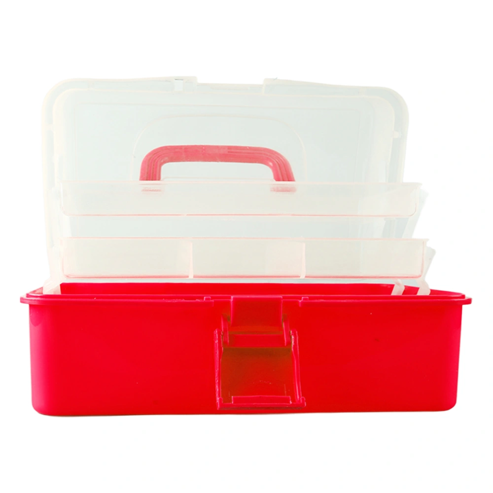 Three Layer Storage Box Plastic Folding Tool Box Portable Handled Multipurpose Organizer for Art Craft Cosmetic Accessories Red