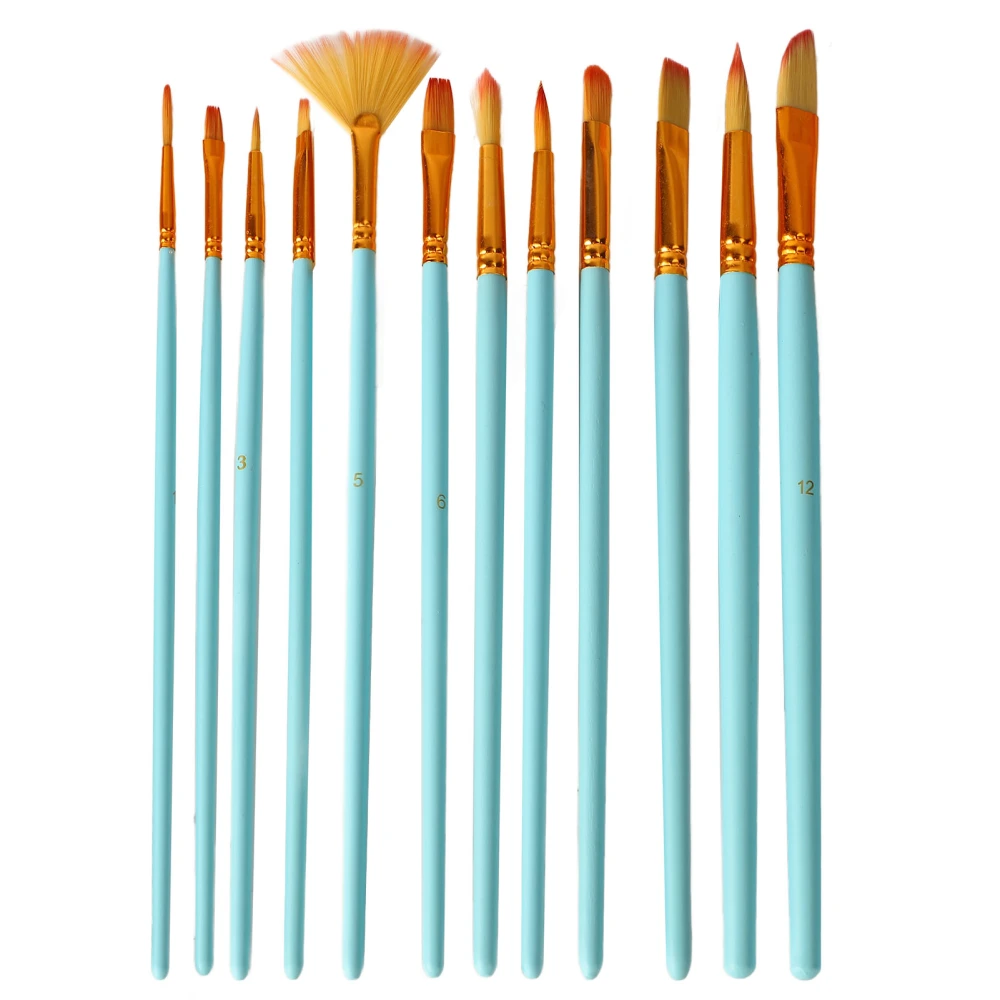 12Pcs Artist Paint Brush Set Assorted Painting Brushes Kit for Acrylic Watercolor Gouache Oil Craft Painting Blue