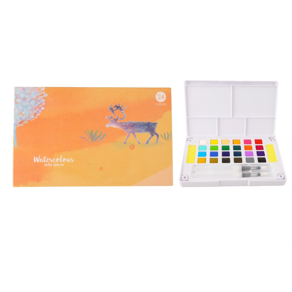 Water Color Paint 24 Bright Colors Quick Drying High Transparency Watercolor Paint Set with Pen Sponge for Kids Artists