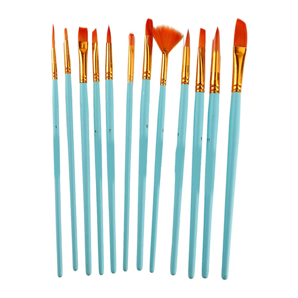 12Pcs Acrylic Paint Brushes Nylon Hair Wooden Handle Gold Plated Ferrule Oil Paint Brush Set for Drawing Art