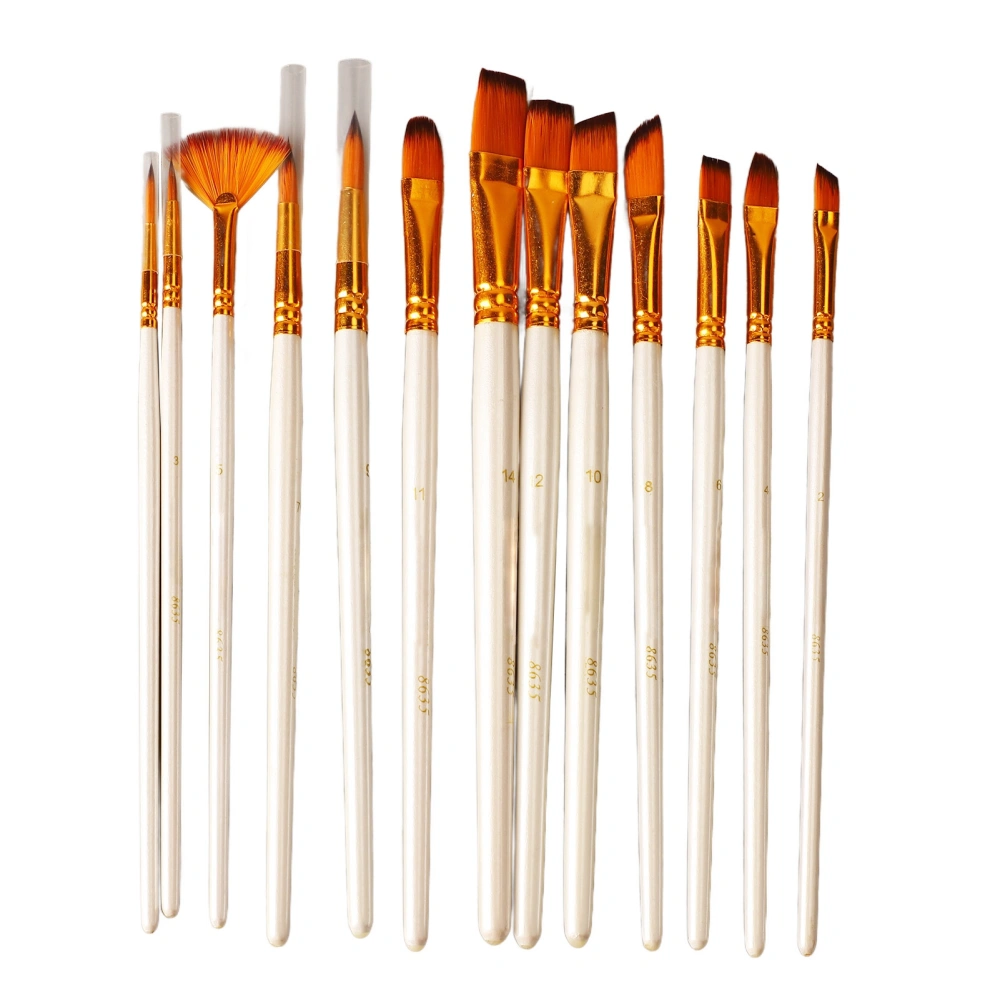 13PCS Artist Paint Brush Set Pearl White Bicolor Nylon Bristles Long Handle Oil Acrylic Paint Brush Watercolor Brush Set