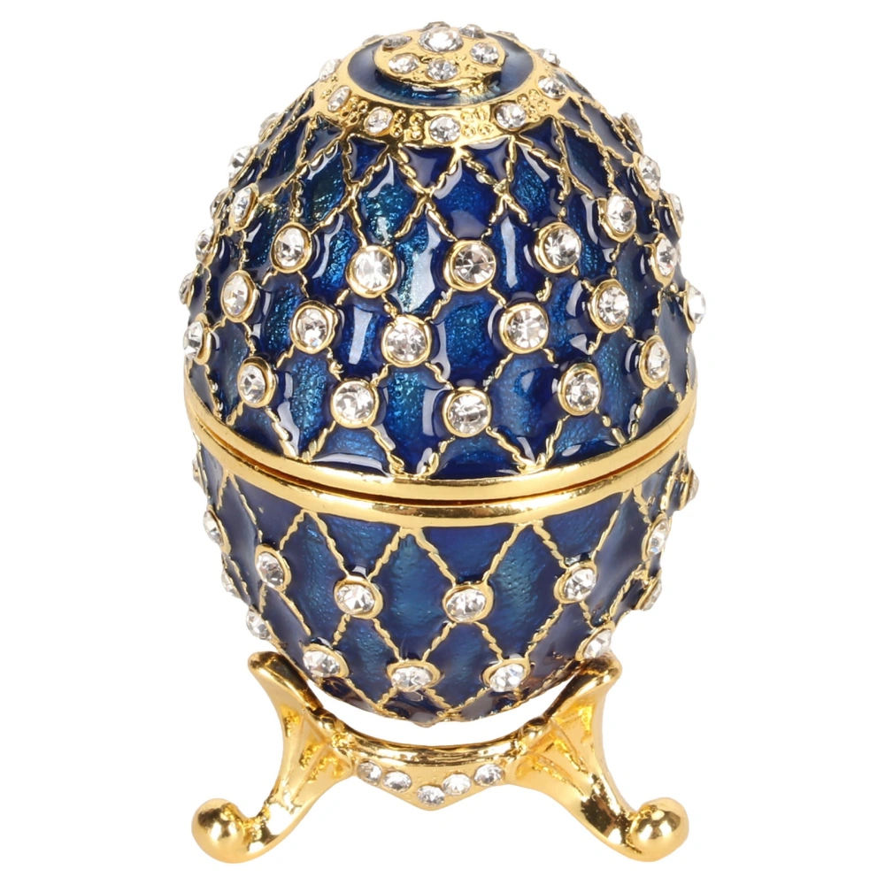 Egg Trinket Box Zinc Alloy Sparkling Rhinestone Exquisite Elegant Metal Jewelry Box for Family Office Storage Blue