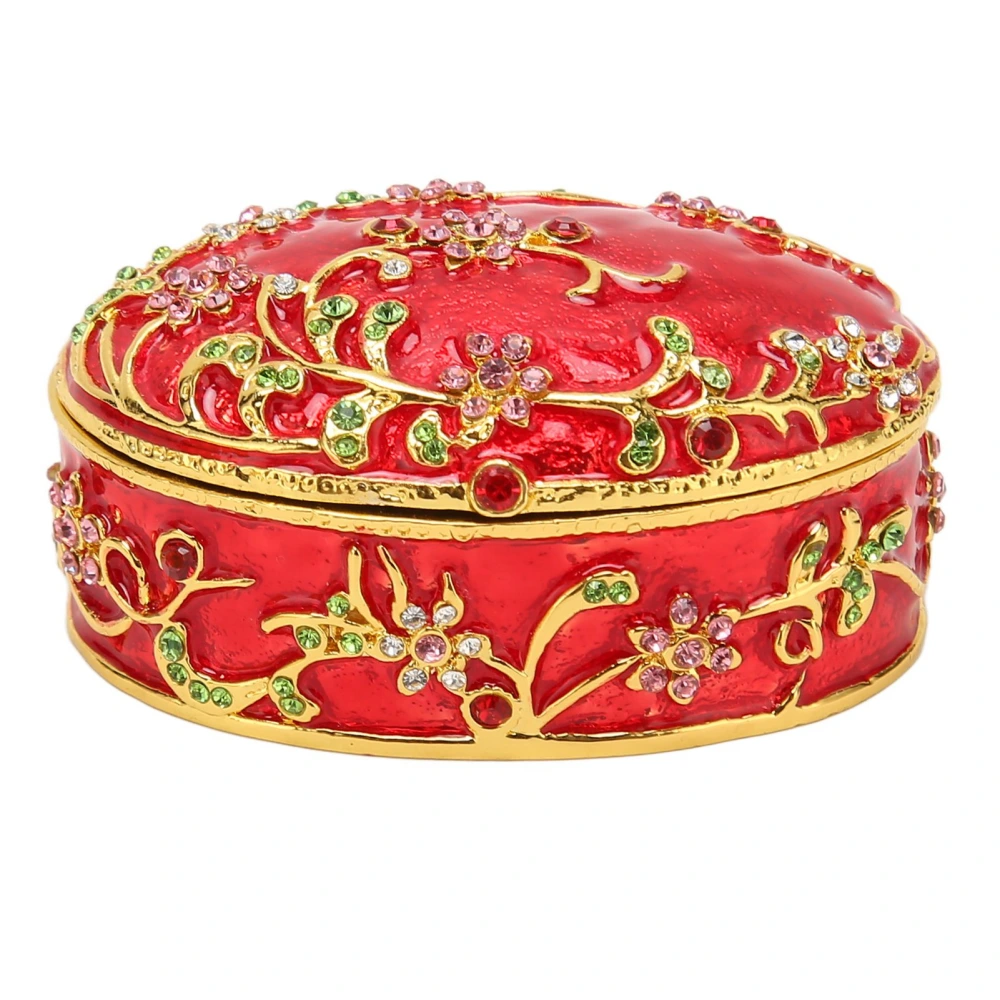 Hand Painted Flower Trinket Box Classic Realistic Detail Hinged Jewelry Trinket Box for Ring Earrings Storage Red