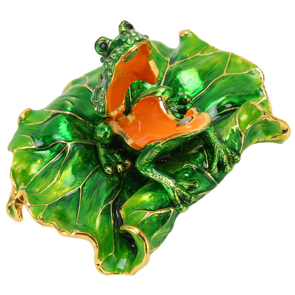 Lotus Leaf Frog Jewelry Box Hand Painted Innovative Metal Jewelry Organizer with Rhinestones for Ring Earring Jewelry