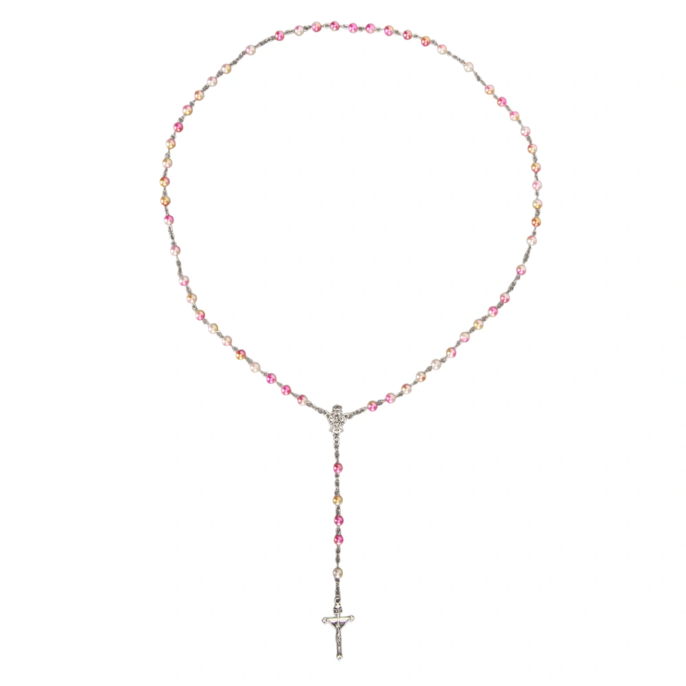 Crucifix Necklace 0.24in Beads Assorted Colors Elegant Stylish Catholic Cross Necklace for Women Girl Decoration