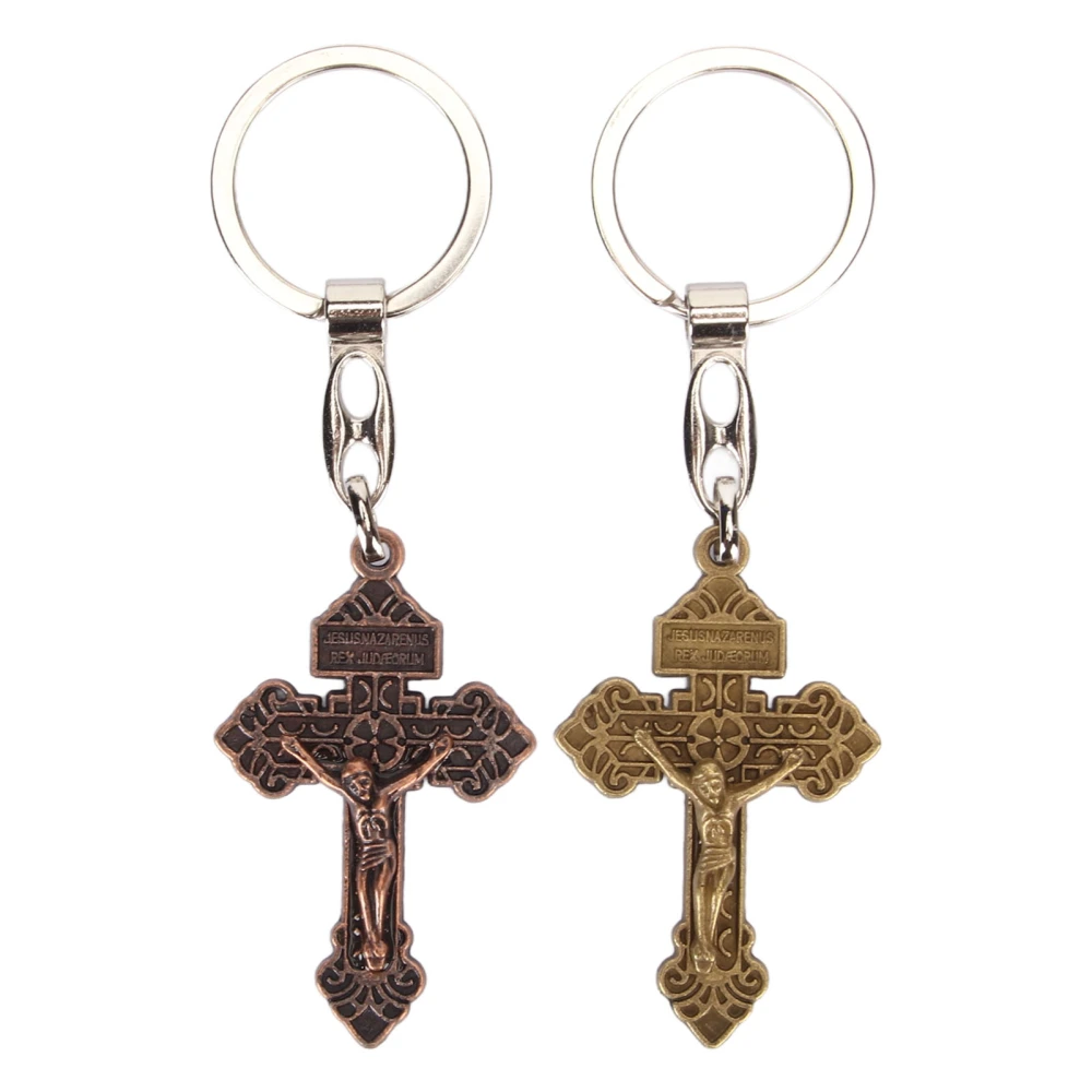 2pcs Crucifix Keychain Exquisite Alloy Retro Jesus Religious Keychain for Wallets Backpacks Coin Purses Car Mirrors