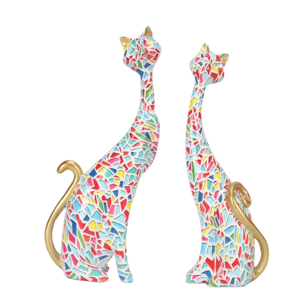 2Pcs Oil Painting Cat Statues Abstract Couple Resin Cat Figurines Cat Sculpture for Bedroom Office Desktop Decoration KY145