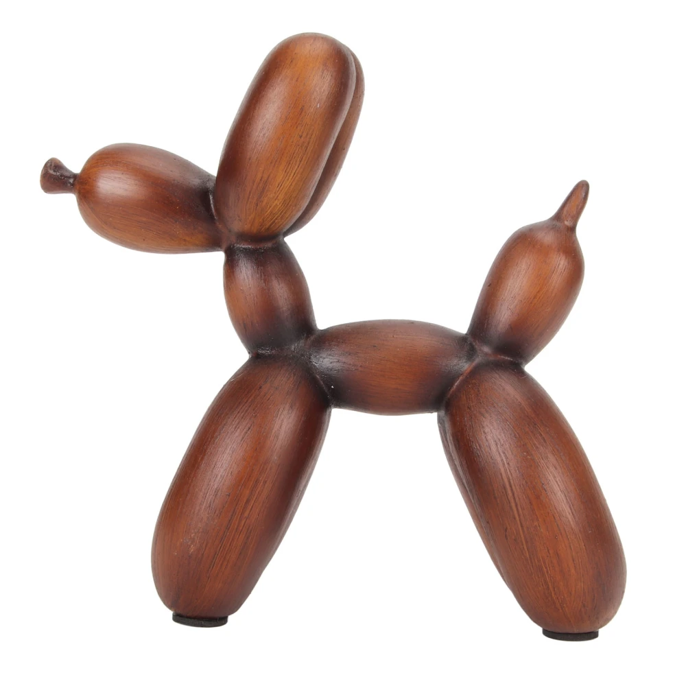 Balloon Dog Sculpture Imitation Wood Grain Fashionable Resin Balloon Dog Shape Art Statue for Bedroom Office Decoration