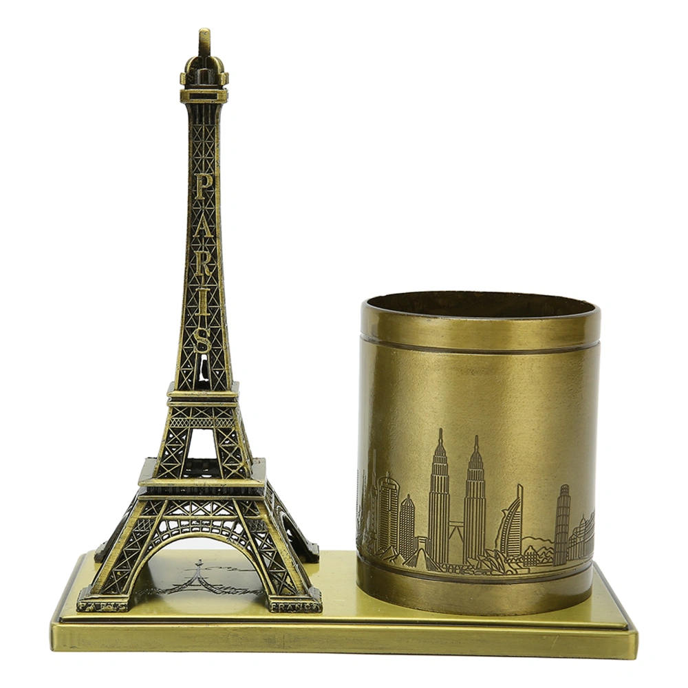 Tower Statue Pen Holder Metal Vintage Decorative Ornament Desk Pen Container for Bedroom Study Office