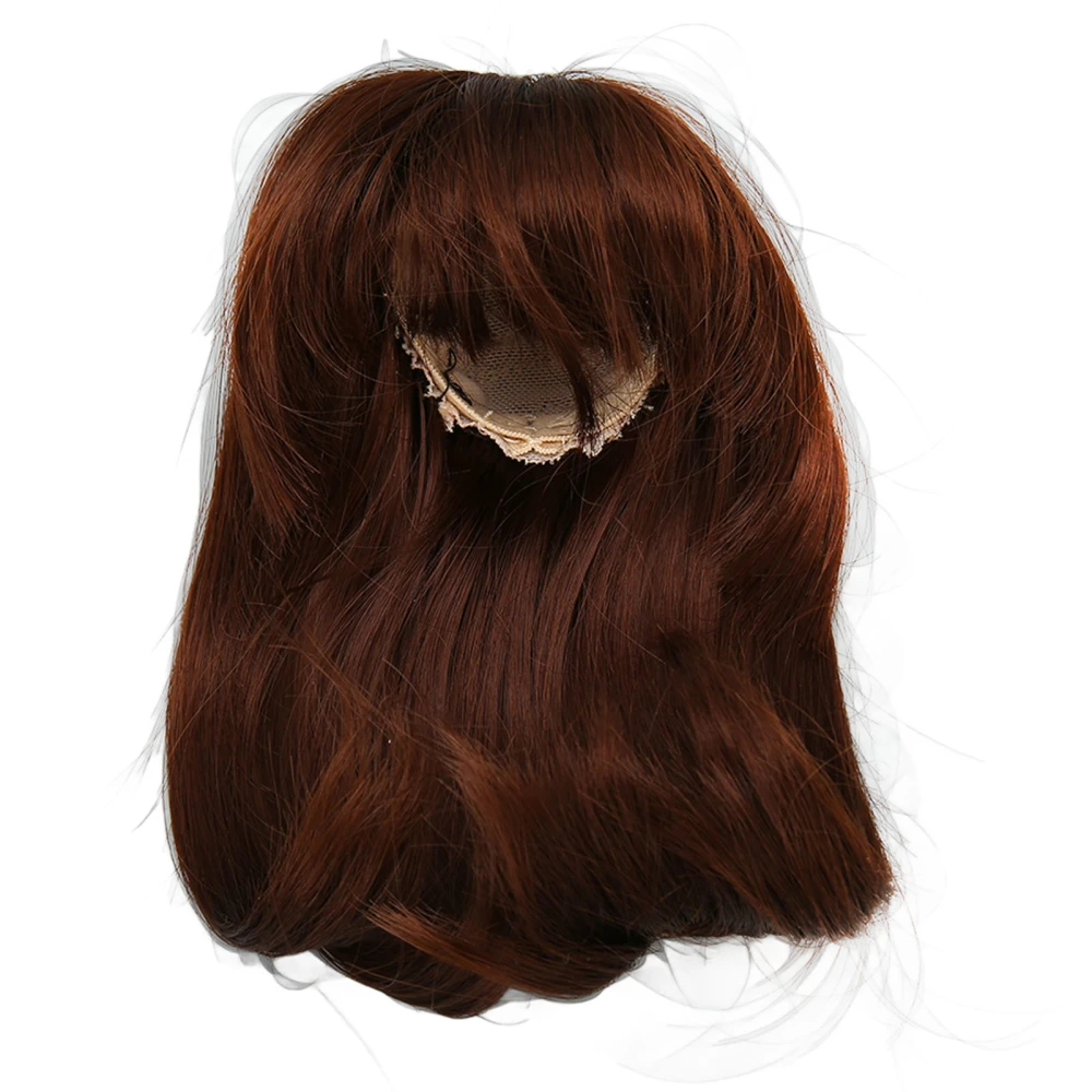 1/6 Ball Jointed Doll Wig with Bangs DIY Simulated Scalp High Temperature Silk Doll Hair Wig for 15.5 to 17cm Doll Dark Brown