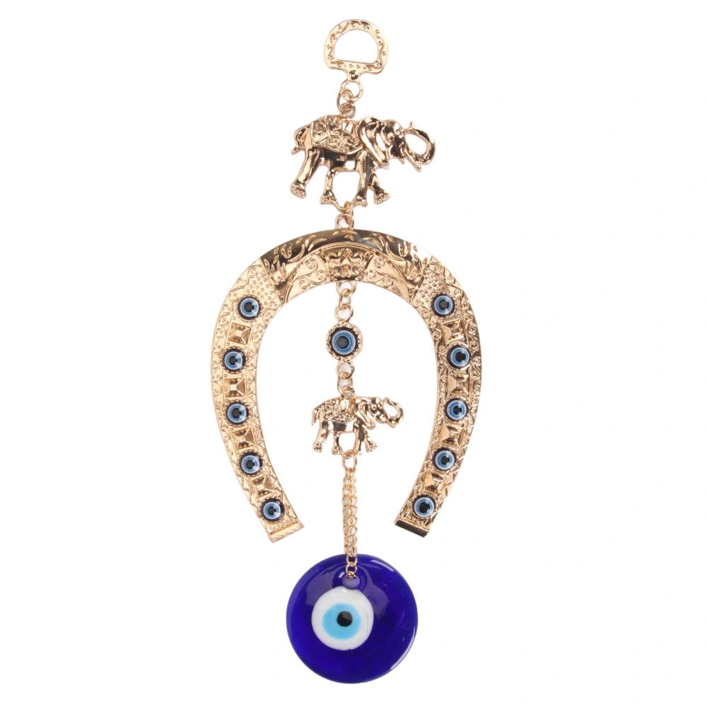 Blue Eye Wall Decor Bring Luck Home Protection Eye Pendant with Golden Elephant Horseshoe for Door Office