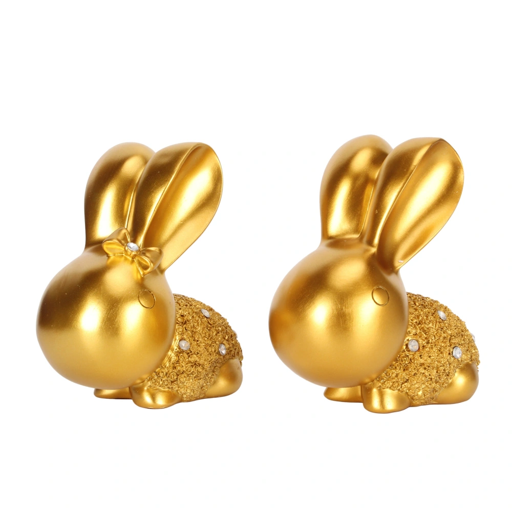 Rabbit Figurines Ornaments Resin Lovely Lifelike Rabbit Statues Animal Figure Tabletop Party Decoration Golden 2Pcs