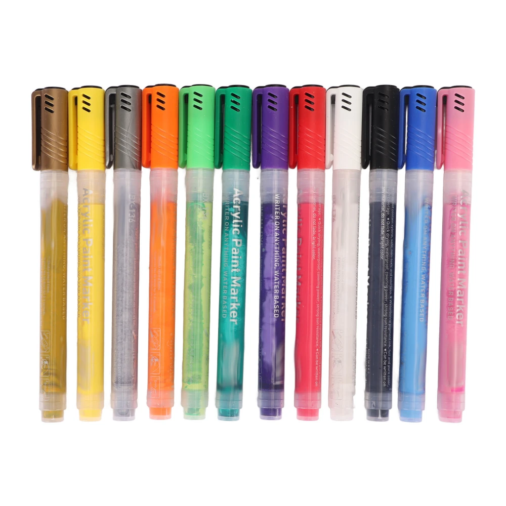 12 Colors Acrylic Paint Marker Pens for Student Waterproof Quick Drying Fiber Nib Fiber Nib for Stone Fabric Glass Wood