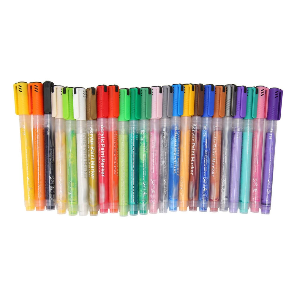 24 Colors Acrylic Paint Marker Pens Waterproof Quick Drying Smoothly Writing Paint Pens for Kids for Stones Wood Glass