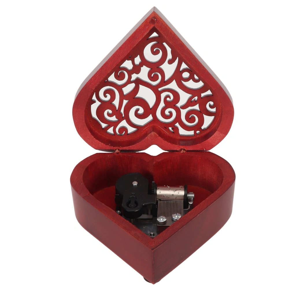 Heart Shaped Music Box Pine Vintage Hollow Cover Wooden Clockwork Windup Music Box Creative Gift