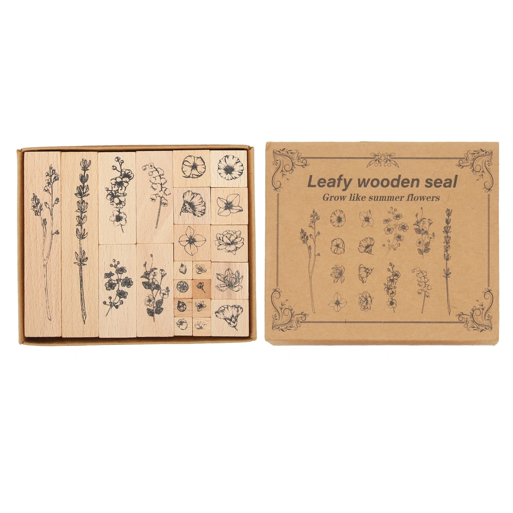 22pcs Wood Rubber Stamp Set Plant Pattern DIY Wooden Mounted Stamp Set for Crafts Letter Journals Painting Type 1