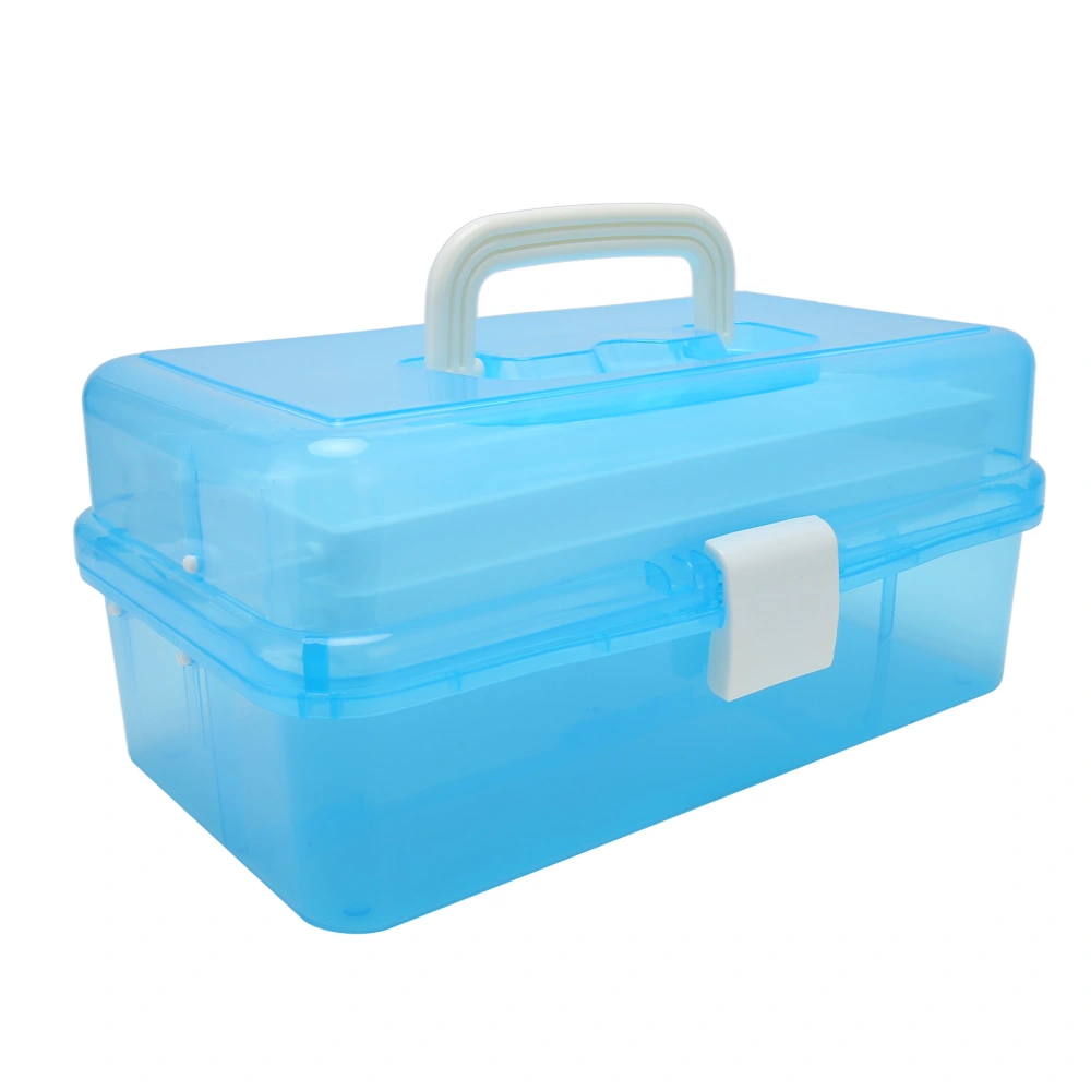 3 Layers Portable Storage Box Transparent Handheld Folding Multipurpose Storage Case for Art Craft and Cosmetic Blue