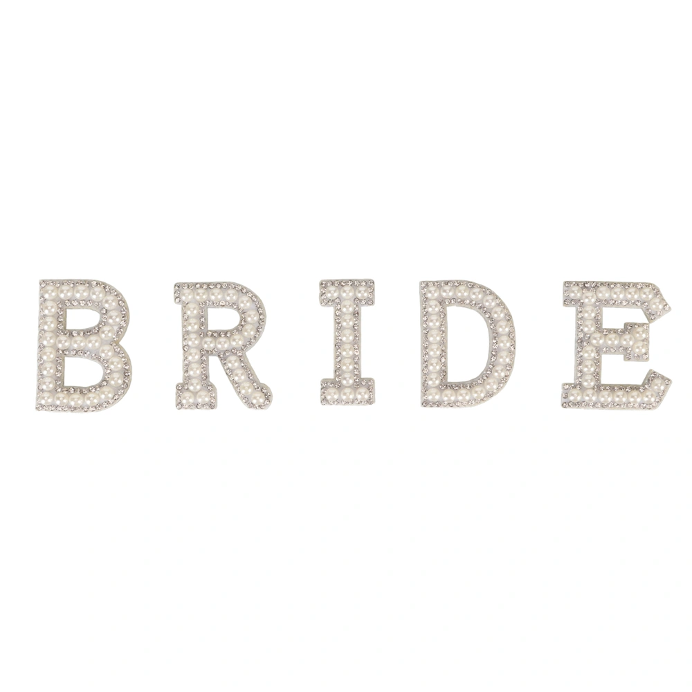 English Iron On Letter BRIDE Design Sew On Sparkling Pearl Rhinestone Applique Patch for Clothing