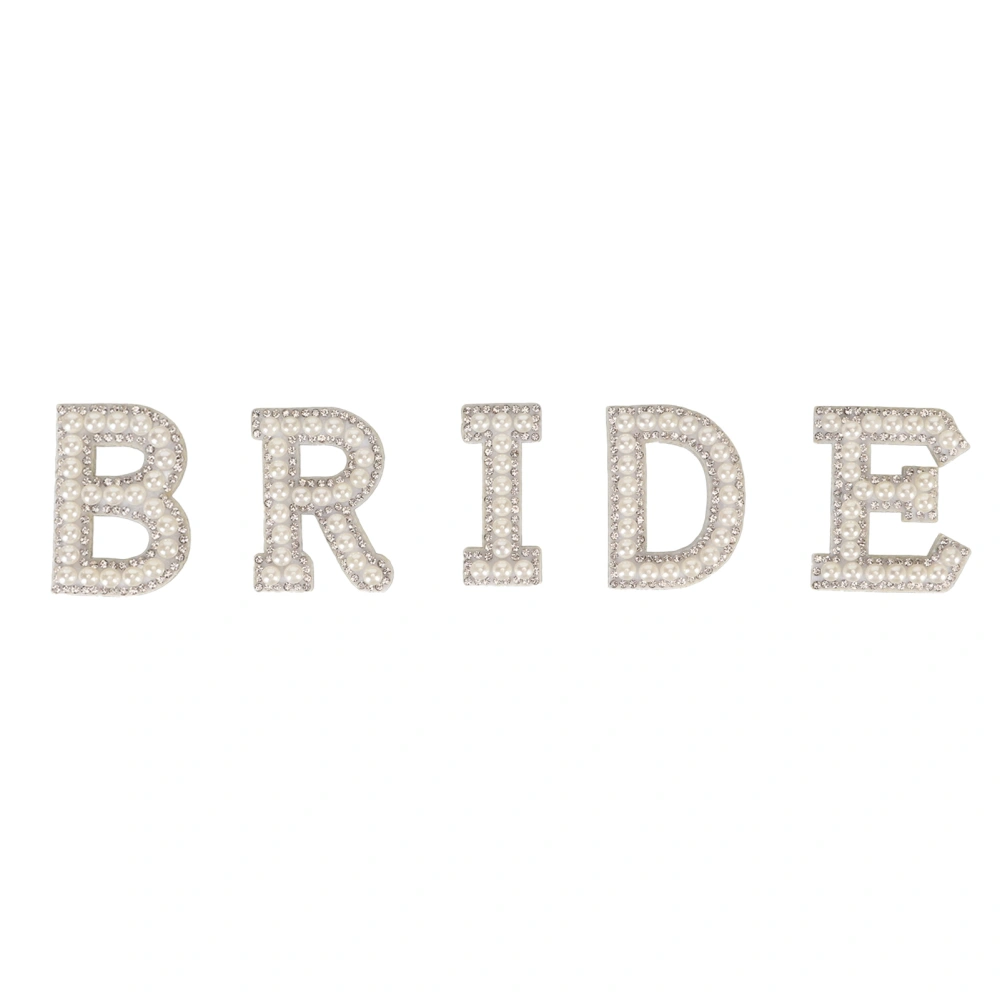 English Iron On Letter BRIDE Design Sew On Sparkling Pearl Rhinestone Applique Patch for Clothing