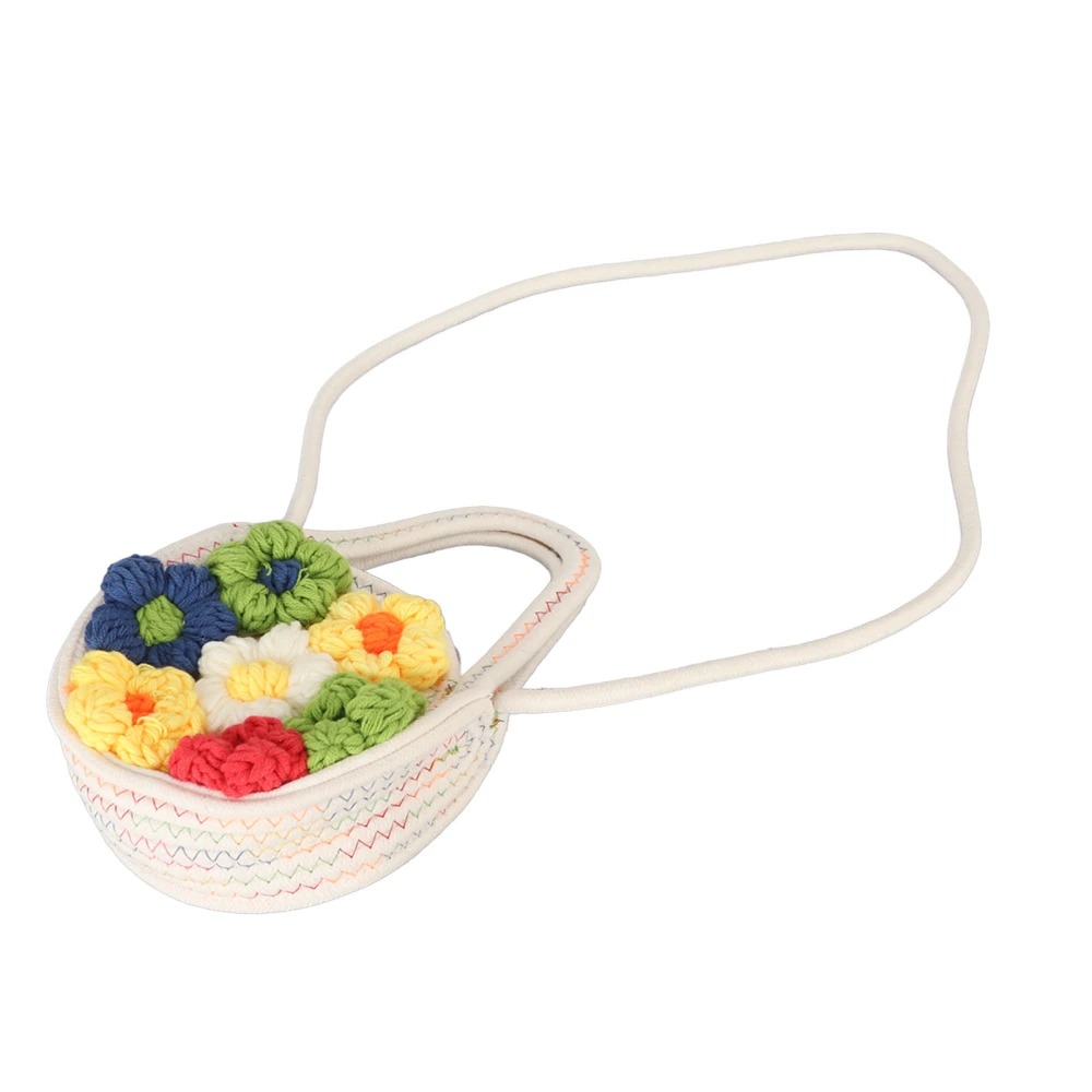 Cotton Woven Handbag Flower Style Soft Handle Shoulder Strap Rope Knitting Shoulder Bag for Beach Shopping Travel