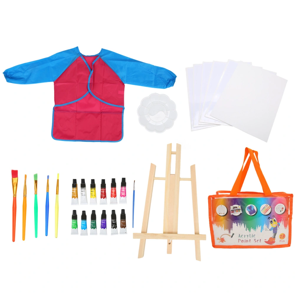 27Pcs Kids Paint Set Washable Assorted Colors Waterproof Smock Acrylic Painting Supplies for Children Family Education