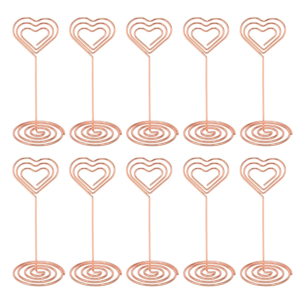 10Pcs Table Number Stands Layered Heart Style Stable Base Electroplated Metal Place Card Holder for Wedding Party Office Rose Gold