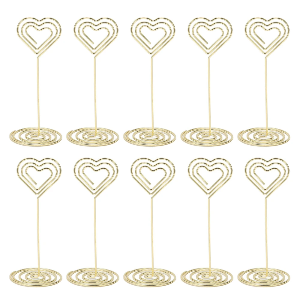 10Pcs Table Number Stands Layered Heart Style Stable Base Electroplated Metal Place Card Holder for Wedding Party Office Gold