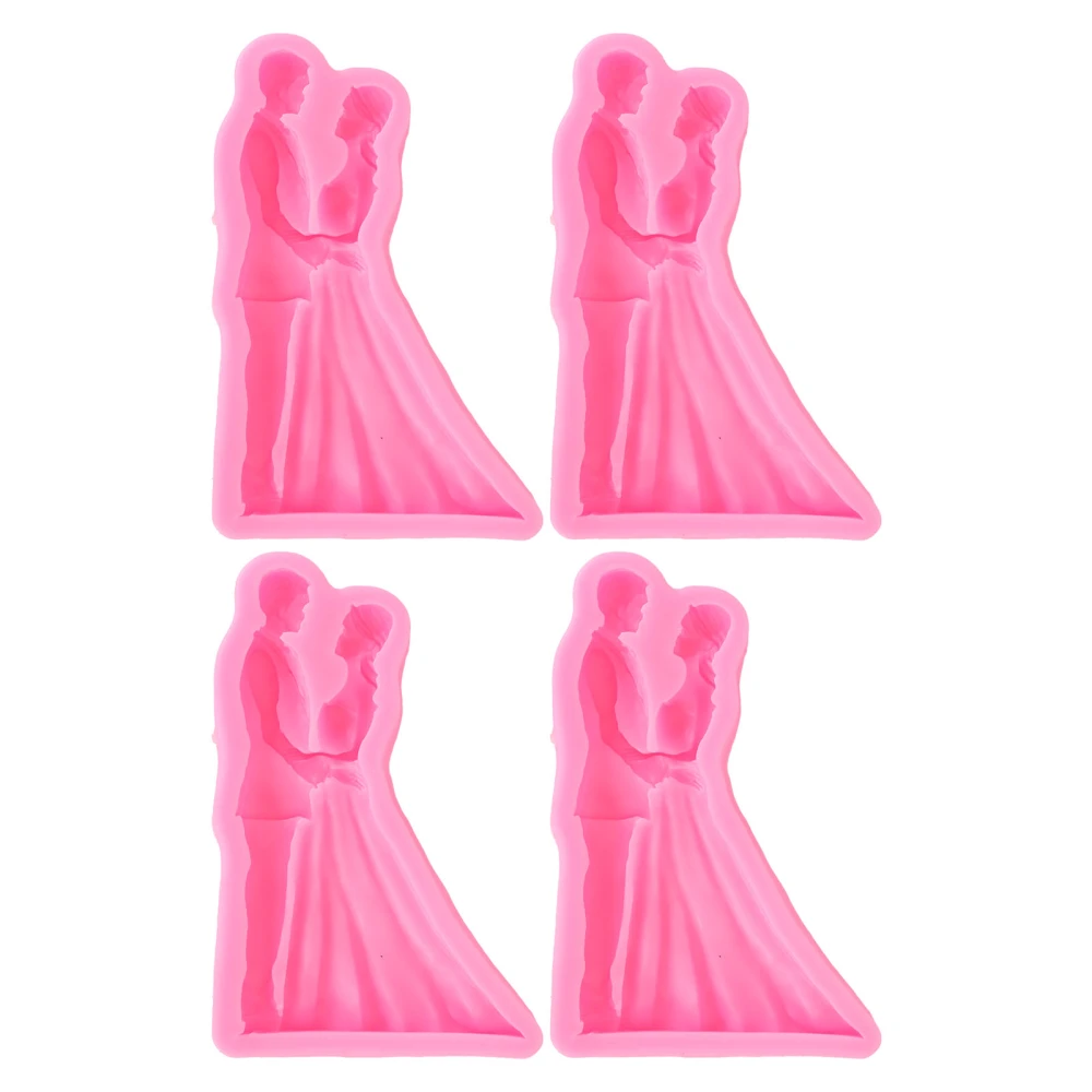 4pcs Bride and Groom Fondant Mold Easy Demoulding Heat Resistant Flexible Wedding Silicone Molds for Cake Decorating A821