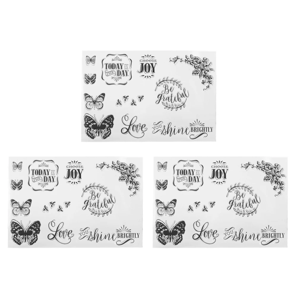 3pc Clear Stamps Butterfly Transparent Rubber Stamp Seal for DIY Scrapbooking Card Making and Photo Album Decorations